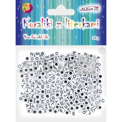 Aliga Kostki literki białe 6mm / Koraliki PJA-0330 plastikowe z literkami, rozm. 6x6mm, op.25g / koraliki